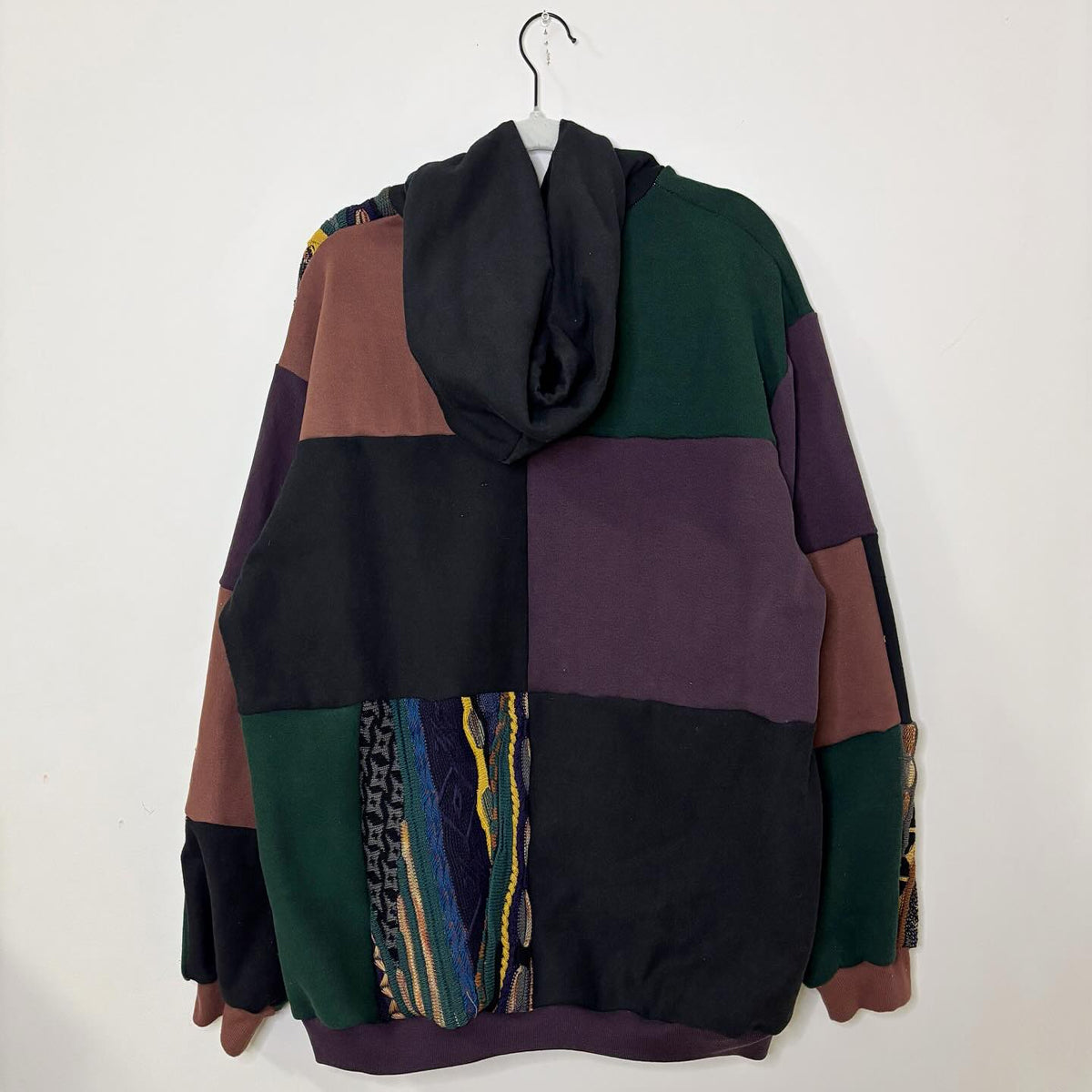 Textured Knit & Patchwork Hoodie